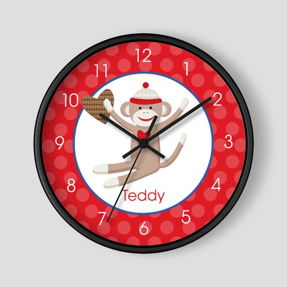 Sock Monkey Nursery Toddler 10" Wall Clock / Red Sock Monkey Teacher's Gift Il_570xn
