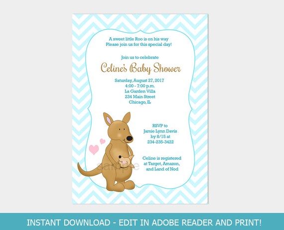 Kangaroo Blue Boy EDITABLE Baby Shower or Birthday Invitations | Printable Digital Instant Download File bs-087 Il_570xn