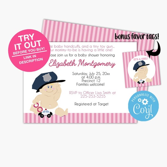 Baby Cop Girl Police Officer Baby Shower Invitation / Police Baby Shower / Girl Cop Baby Shower / Editable PDF INSTANT DOWNLOAD bs-165 Il_570xn