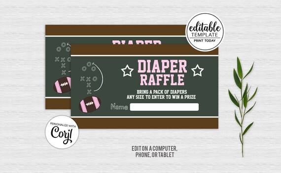 Chalkboard Sports Football Girl Baby Shower Diaper Raffle Cards / Pink Football Shower EDITABLE TEXT Instant Download bs-023 Il_570xn