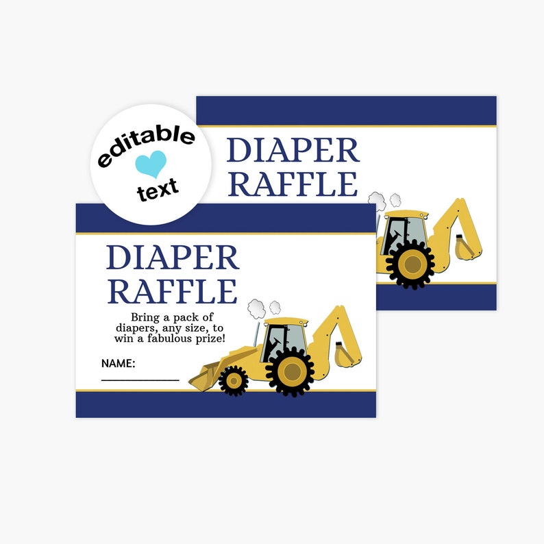 BUNDLE PACK Construction Backhoe Boy Baby Shower Invitation EDITABLE Diaper Raffle Books for Baby Thank you Card Instant Download bs-072