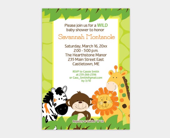 Bright Jungle Safari Animals Baby Shower Invitatons Print Your Own Digital JPG File or Printed Jungle Baby Shower Invitations bs-015 Il_570xn