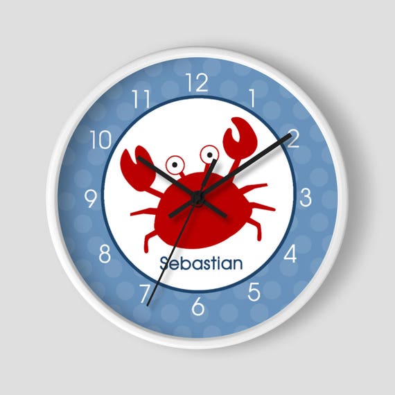 Red Crab with Blue Border Under the Sea Nursery Wall Clock / Crab Bathroom Clock / Kids Ocean Sea Life Clock / Boys Nursery Clock Il_570xn