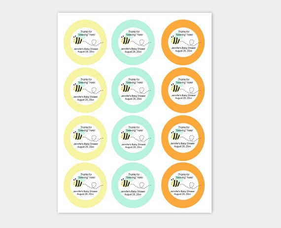 Bumble Bee Favor Stickers for a Mommy to Bee or Bee theme Baby Shower or Birthday Party, Print your Own EDITABLE TEXT PDF Il_570xn