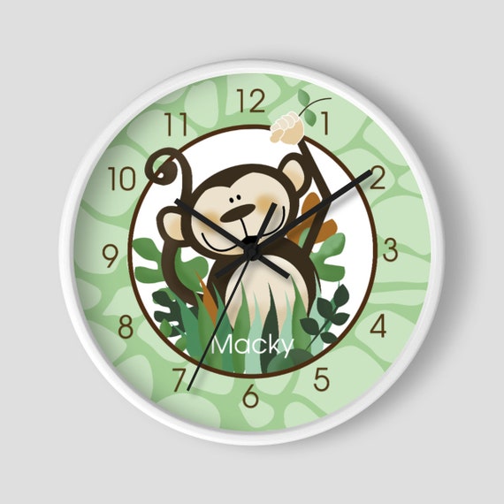 Monkey Jungle Safari Nursery Wall Clock / Monkey Playroom Clock / Monkey Teacher's Wall Clock by