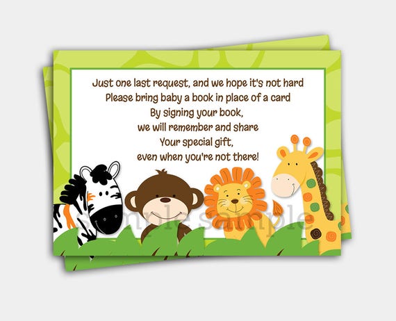 Bright Jungle Safari Animals Baby Shower Book Request Enclosure Cards INSTANT DOWNLOAD bs-015 Il_570xn