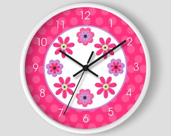 Trendy Pink Flower Nursery 10-inch Wall Clock / Pink and Purple Girl's Floral Wall Clock