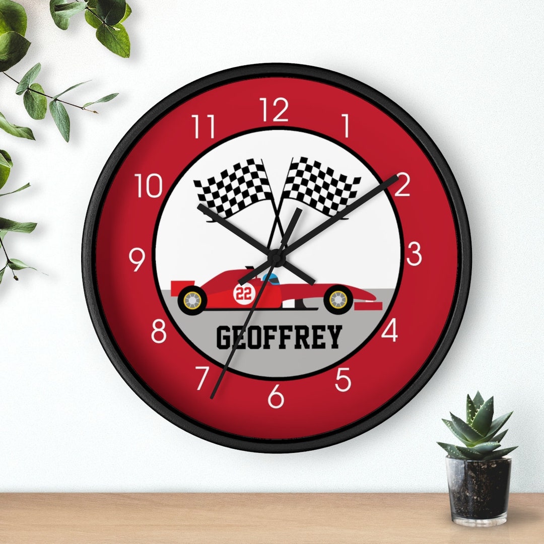 Red Drag Racer Racecar Boys Room Toddler Wall Clock / Race Track Racing ...