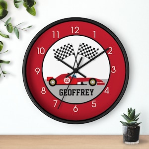 Red Drag Racer Racecar Boys Room Toddler Wall Clock / Race Track Racing Checkered Flags Cars Boy Room Decor