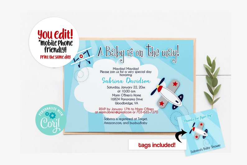 Lil Aviator Airplane Printable Baby Shower Invitation Editable PDF Lil Aviator Airplane Printable Baby Shower Invitation Editable PDF