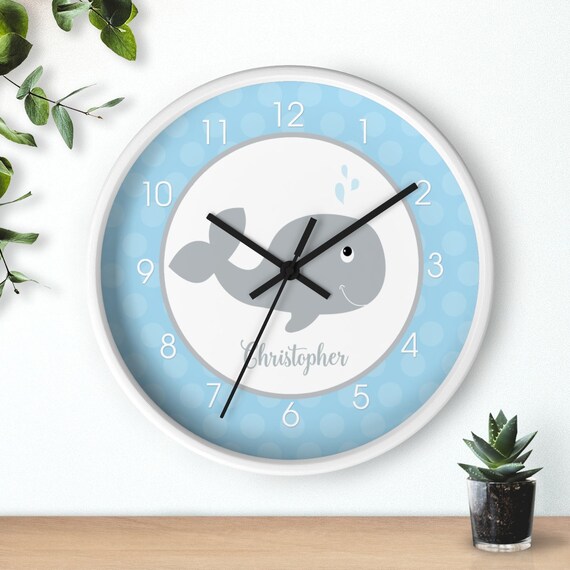 Cute Gray Whale Boys Nautical Nursery Room 10inch Wall Clock