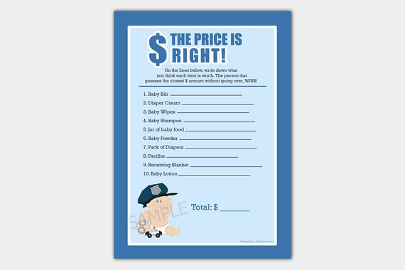 Police Officer Baby Cop Boy Baby Shower Price is Right Baby Shower Game Card / Printable PDF INSTANT DOWNLOAD bs-150 Il_570xn