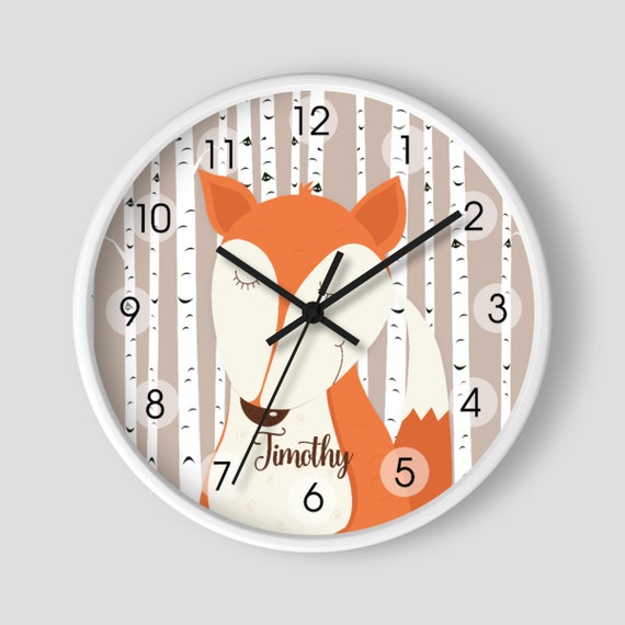 Woodland Fox Wall Clock / Woodland Birch Tree Clock / Fox Baby Nursery
