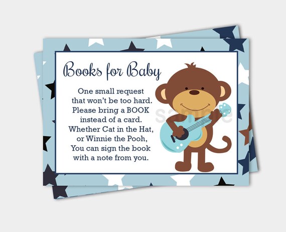 Monkey Rockstar Books for Baby Boy Baby Shower Book Request Enclosure Cards INSTANT DOWNLOAD bs-131 Il_570xn