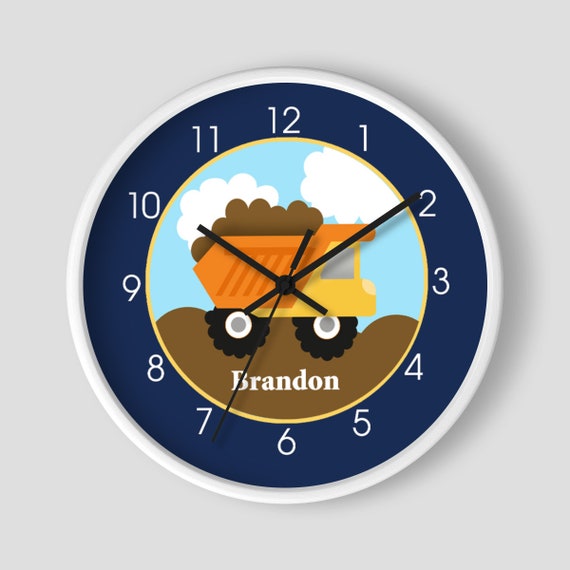 Construction Dumptruck Navy Blue Boys Room Clock / Construction Toddler Room / Construction Nursery / Boys Room Il_570xn