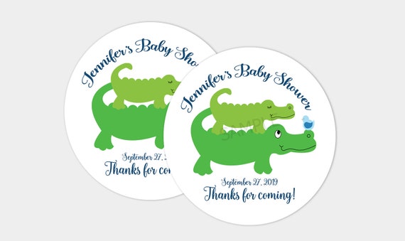 Preppy Alligator Baby Shower Personalized Favor Stickers, Printed or Printable DIY 2.5" Round BS-063 Il_570xn