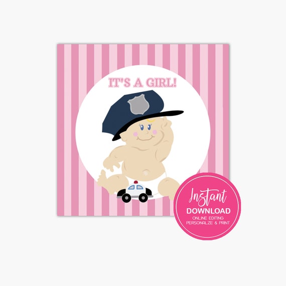 Pink Baby Cop Police Favor Tags / Printable Favors / Editable Text INSTANT DOWNLOAD bs-165 Il_570xn