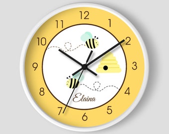 Bumble Bee Cute Bumble Bees Baby Nursery Wall Clock / Honeycomb Bees Nursery / Beekeeper Clock