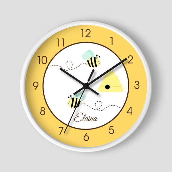 Bumble Bee Cute Bumble Bees Baby Nursery Wall Clock / Honeycomb Bees Nursery / Beekeeper Clock Il_570xn