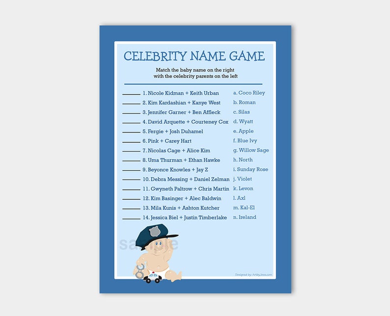 Baby Cop Police Officer Boy Baby Shower Celebrity Baby Names Etsy