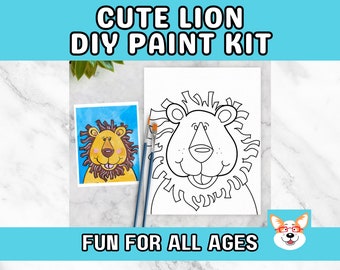 Lion Kids Paint Kit, DIY Pre-Traced Outlined Canvas, Paint Parties, Paint and Sip, Birthdays - Jungle Lion