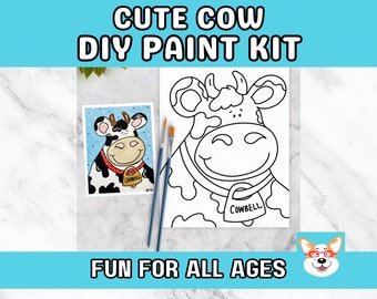 Cute Cow Kids Paint Kit, DIY Pre-Traced Outlined Canvas, Paint Parties, Paint and Sip, Birthdays - Paint a dairy cow