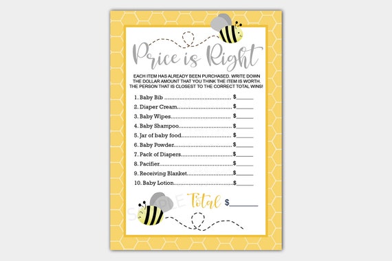 Bumble Bee Gray and Yellow Baby Shower Price is Right Baby Shower Game Card, Printable PDF INSTANT DOWNLOAD bs-157 Il_570xn