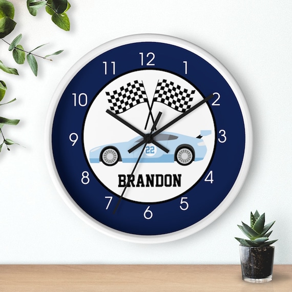 Light Blue Racecar Boys Room Toddler Wall Clock / Race Track Cars Boy Room Decor Il_570xn