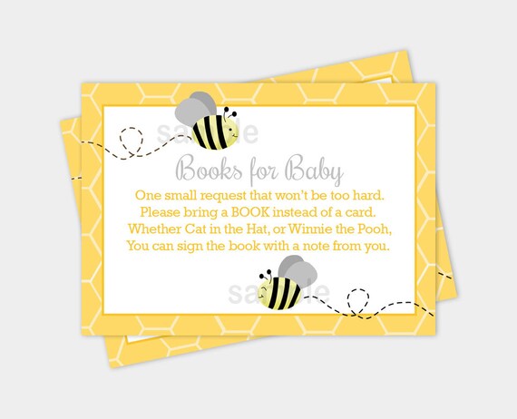 Bumble Bee Gray Wings Neutral Baby Shower Book Request Enclosure Cards INSTANT DOWNLOAD bs-157 Il_570xn