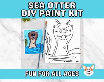 Sea Otter Kids Paint Kit, DIY Pre-Traced Outlined Canvas, Paint Parties, Paint and Sip, Birthdays - Paint a cute Otter