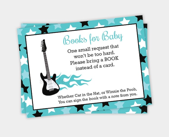 Teal Rock Star Guitar Baby Shower Books for Baby Book Request Enclosure Cards INSTANT DOWNLOAD bs-160 Il_570xn