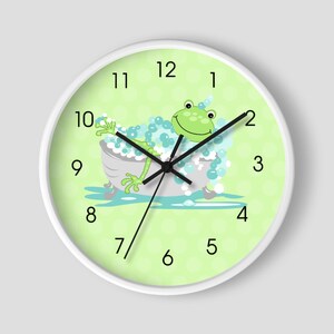 Green Frog in Tub Child's Bathroom Clock / Frog Bathroom Decor / Kids Bath Decor 10" wall clock