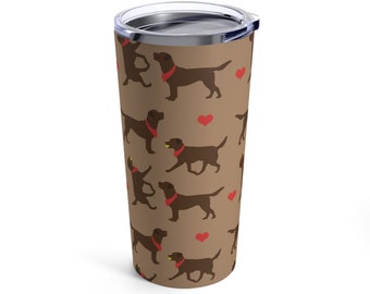 Chocolate Labradors Choc Lab Tumbler Cup, 20oz Insulated Beverage Hot or Cold Dog Mug, Iced Coffee Tumbler, Labs and Hearts