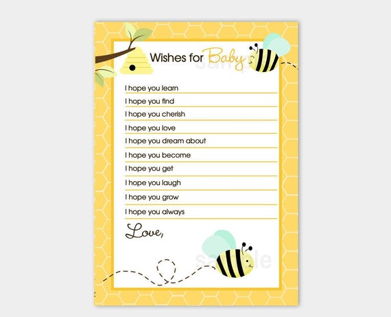 Bumble Bee Mint green wings Gender Neutral Wishes for Baby Shower Advice Card, Printable JPG INSTANT DOWNLOAD bs-156 Il_570xn