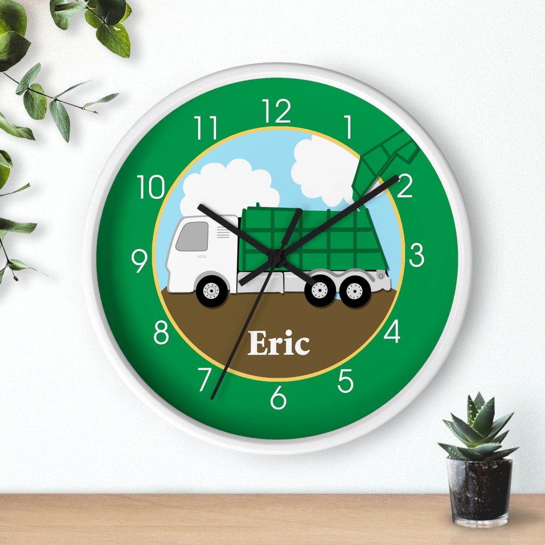 Garbage Truck Transportation Boys Room Toddler Wall Clock / Green ...