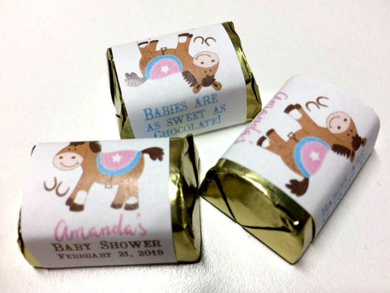 Girl Western Horse Baby Shower Nugget Labels Cowgirl Favors Pink Western Country Horse DIY Candy Stickers Printed bs-127