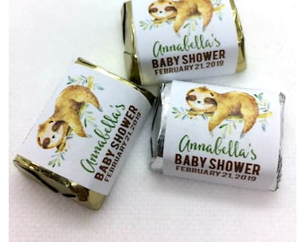 Sloth Baby Shower or Birthday Candy Wrapper Stickers Personalized Nugget Party Favors / Cute Sloths Party Favors