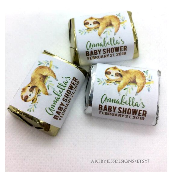 Sloth Baby Shower or Birthday Candy Wrapper Stickers Personalized Nugget Party Favors / Cute Sloths Party Favors Il_570xn
