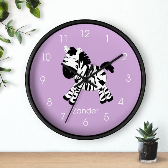 Lavender Zebra Jungle Clock Lilac Zebras Safari / Safari Nursery Kids Clock / Light Purple Zebra Girl Jungle Nursery Wall Clock Il_570xn