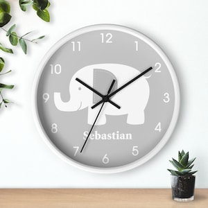 Gray and White Elephant Nursery Clock / Mod Elephant Baby Decor / Sweet Elephant 10&quot; Wall Clock
