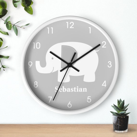 Gray and White Elephant Nursery Clock / Mod Elephant Baby Decor / Sweet