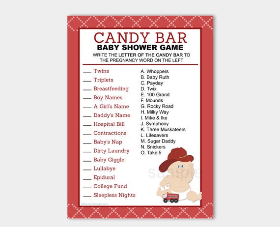 Baby Firefighter Candy Bar Matching Baby Shower Game Printable PDF INSTANT DOWNLOAD B102 Il_570xn