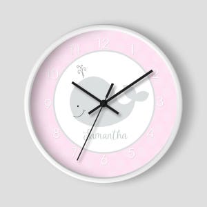 Gray and Pink Little Whale Nautical 10" Nursery Wall Clock / Girl's Whale Nursery Clock Pink and Gray