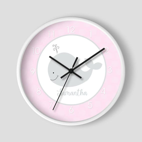 Gray and Pink Little Whale Nautical 10" Nursery Wall Clock / Girl's Whale Nursery Clock Pink and Gray Il_570xn
