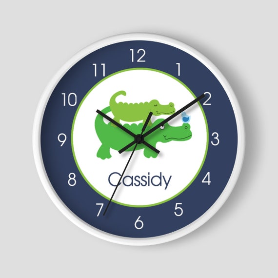 Green Preppy Alligator Boys Nursery / Navy Blue / Gray / White Wall Clock Il_570xn