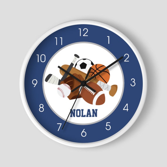 All Stars Sports Navy Blue and Gray Wall Clock Soccer, Football, Hockey, Baseball, Basketball Clock Il_570xn