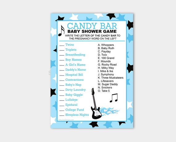 Blue Rock Star Candy Bar Matching Baby Shower Game | Boy Music Baby Shower Game Printable PDF INSTANT DOWNLOAD bs-056 Il_570xn