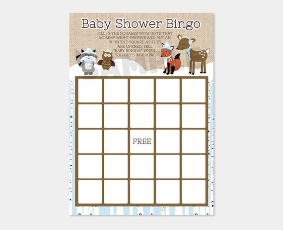 Winter Woodland Animals Boy Baby Shower Bingo Game Party Printable INSTANT DOWNLOAD bs-066 Il_570xn