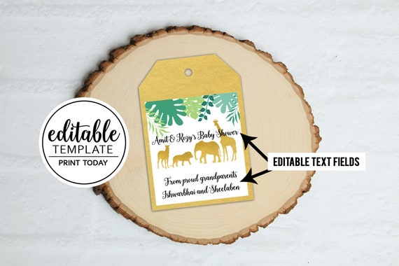Gold Jungle Safari Baby Shower Favor Tags / Gold Animals Zebra Giraffe Lion Printable Template Gift Tags Instant Download bs-171 Il_570xn