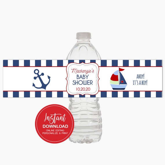 Home Furniture Diy Personalized Nautical Baby Water Bottle Labels Baby Shower Favors Globalgym Parsberg Com
